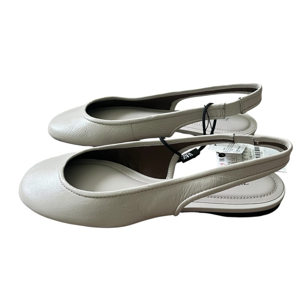 Zara Leather Slingback Ballet Flats White Minimalist Summer Party Size 7.5 NWT - Picture 7 of 9